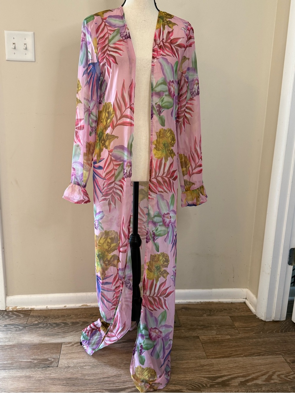 Icon Swim tropical pastel floral maxi coverup cardigan SM FLAW